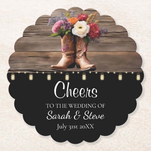 Westerne Cowboy Boots Floral Elegant Wedding Kartonnen Onderzetters (Voorkant)