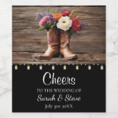 Westerne Cowboy Boots Floral Elegant Wedding Wijn Etiket (Enkel label)
