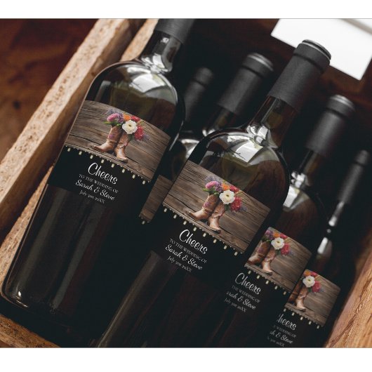 Westerne Cowboy Boots Floral Elegant Wedding Wijn Etiket