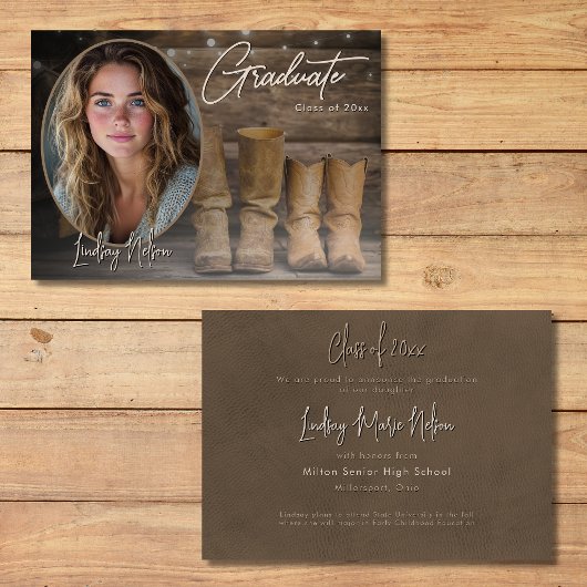 Westerne Cowboy Boots Foto Afstuderen Aankondiging