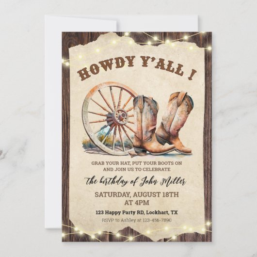 Westerne Cowboy Boots Hoedown Howdy Y'all Kaart (Voorkant)