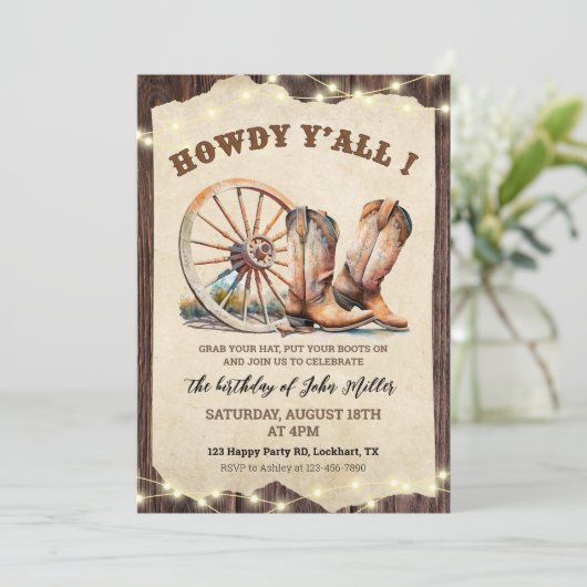 Westerne Cowboy Boots Hoedown Howdy Y'all Kaart (Staand voorkant)