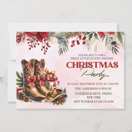 Westerne Cowboy Boots kerstfeest uitnodiging (Voorkant)