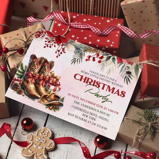 Westerne Cowboy Boots kerstfeest uitnodiging