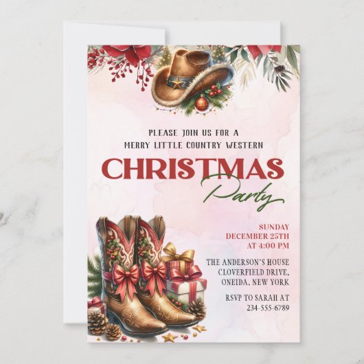Westerne Cowboy Boots kerstfeest uitnodiging (Voorkant)