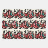 Westerne Cowboy Boots Pet en Poinsettia Kerst Inpakpapier Vel (Voorkant 3)
