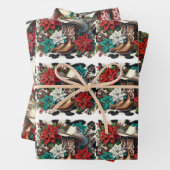 Westerne Cowboy Boots Pet en Poinsettia Kerst Inpakpapier Vel (In situ)