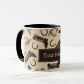 Westerne Cowboy Boots Petten Beige Naam Gepersonal Mok (Voorkant links)