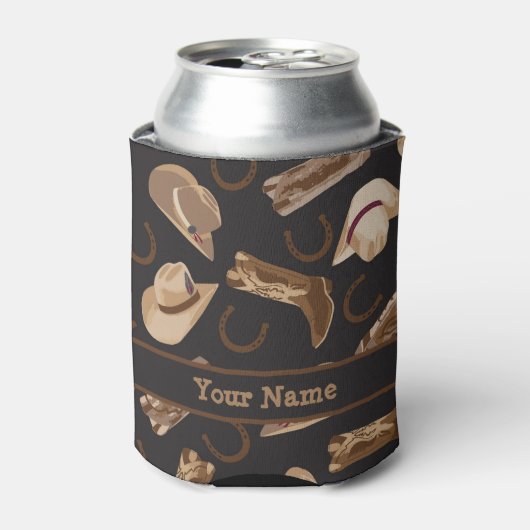 Westerne Cowboy Boots Petten Black Name Persoonlij Blikjeskoeler (Blikje Voorkant)
