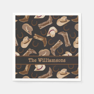 Westerne Cowboy Boots Petten Bruin Zwarte Naam Aan Servet