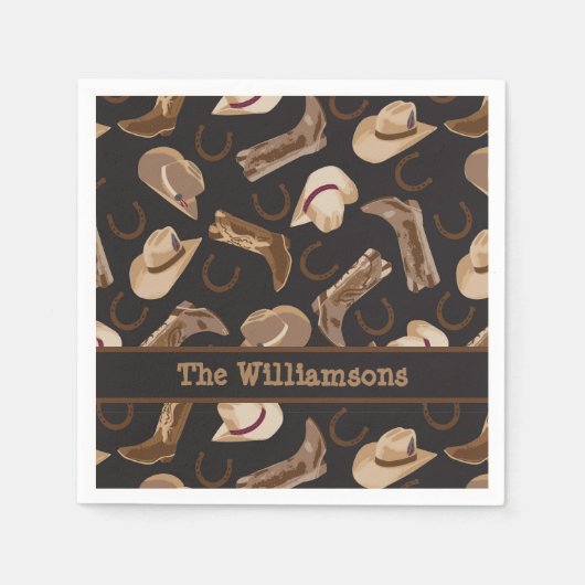 Westerne Cowboy Boots Petten Bruin Zwarte Naam Aan Servet (Voorkant)