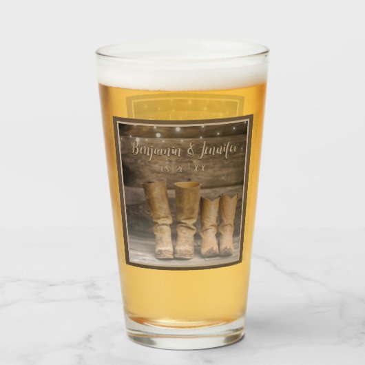 Westerne Cowboy Boots Rustic Barn Monogram Glas (Voorkant gevuld)