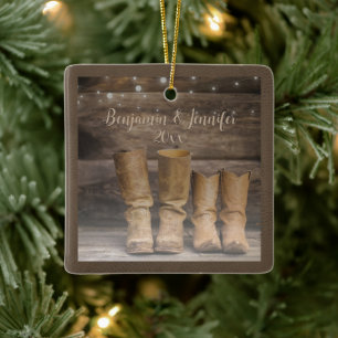Westerne Cowboy Boots Rustic Barn Monogram Keramisch Ornament