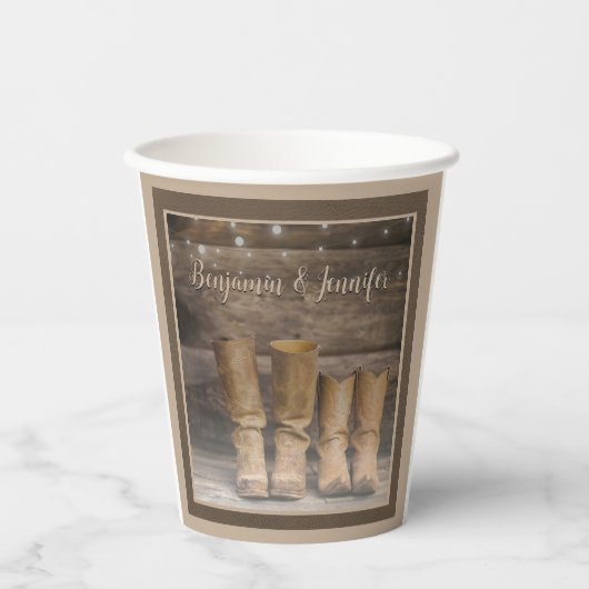 Westerne Cowboy Boots Rustic Barn Monogram Papieren Bekers (Voorkant)