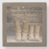 Westerne Cowboy Boots Rustic Barn Monogram Stenen Onderzetter (Voorkant)