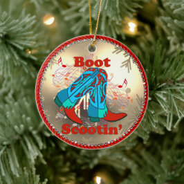 Westerne Cowboy Boots Scootin Line Dance Kerstmis Keramisch Ornament