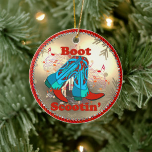 Westerne Cowboy Boots Scootin Line Dance Kerstmis Keramisch Ornament