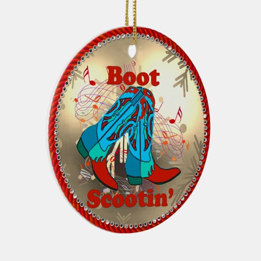 Westerne Cowboy Boots Scootin Line Dance Kerstmis Keramisch Ornament (Rechts)