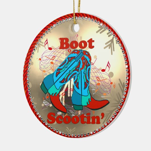 Westerne Cowboy Boots Scootin Line Dance Kerstmis Keramisch Ornament (Links)