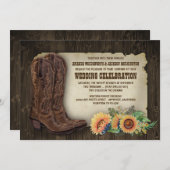 Westerne Cowboy Boots Sunflower Wedding Invitting Kaart (Voorkant / Achterkant)