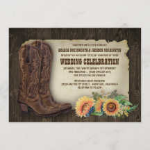 Westerne Cowboy Boots Sunflower Wedding Invitting