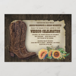 Westerne Cowboy Boots Sunflower Wedding Invitting Kaart