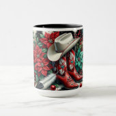 Westerne Cowboy Boots Vakantie Bloemen Koeienhuid Mok (Midden)