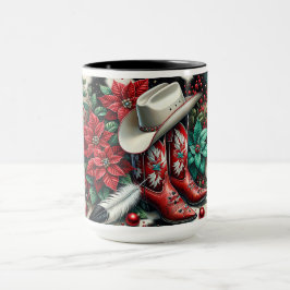 Westerne Cowboy Boots Vakantie Bloemen Koeienhuid Mok
