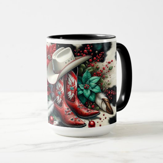 Westerne Cowboy Boots Vakantie Bloemen Koeienhuid Mok (Voorkant rechts)