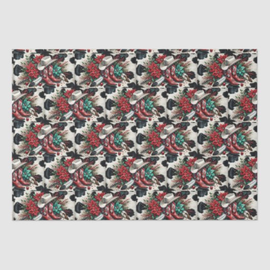 Westerne Cowboy Boots Vakantie Bloemen Koeienhuid Tissuepapier (Voorkant)