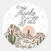 Westerne Cowboy Boy Baby shower Bedankt Y'all Ronde Sticker (Voorkant)