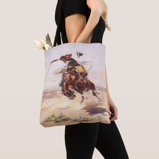 Westerne Cowboy Bronc Rider Wild HOrse Tote Bag (Dichtbij)