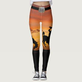Westerne cowboy Bucking Horse Sunset Faux Belt Boo Leggings