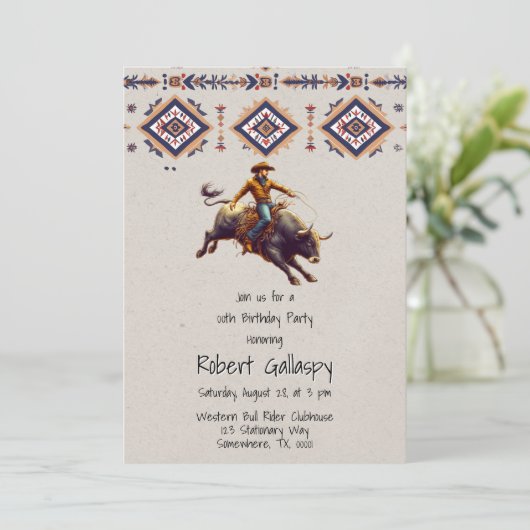 Westerne Cowboy Bull Rider Azteekse verjaardagsfee Kaart (Staand voorkant)