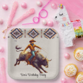 Westerne Cowboy Bull Rider Azteekse verjaardagsfee Papieren Bordje (Feest)