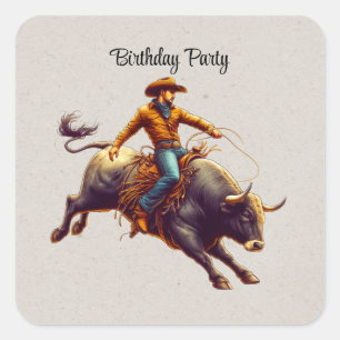 Westerne Cowboy Bull Rider verjaardagsfeestje Vierkante Sticker