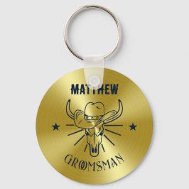 Westerne Cowboy Bull Skull Logo Gold Navy Groomsme Sleutelhanger
