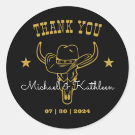 Westerne Cowboy Bull Skull Rustic Country Weddensc Ronde Sticker