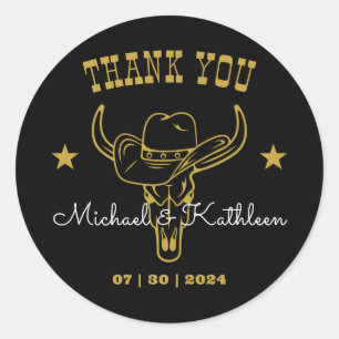 Westerne Cowboy Bull Skull Rustic Country Weddensc Ronde Sticker