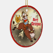Westerne Cowboy Cartoon Bull Rider Kerstmis Keramisch Ornament (Rechts)