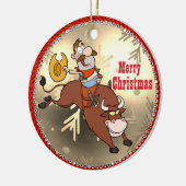 Westerne Cowboy Cartoon Bull Rider Kerstmis Keramisch Ornament (Links)