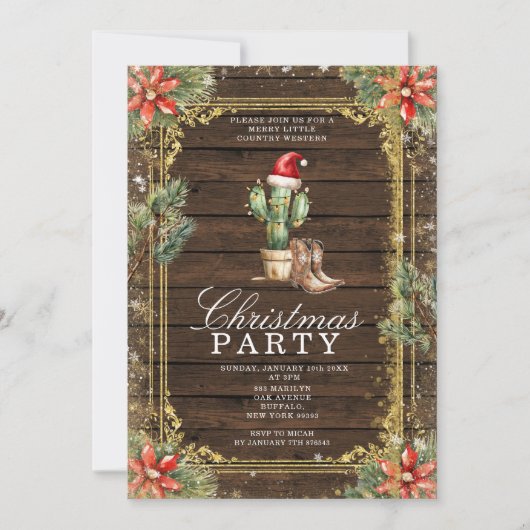 Westerne Cowboy Christmas Cactus Stringlight Kaart (Voorkant)