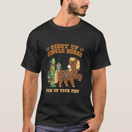 Westerne Cowboy Christmas Giddy Up Jingle Horse Me T-shirt (Voorkant)