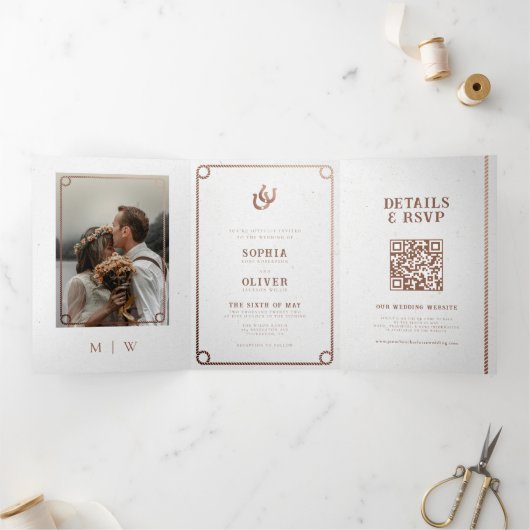 Westerne Cowboy Country Rustieke Bruiloft Drieluik Uitnodiging (Binnen)