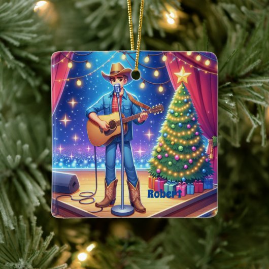Westerne Cowboy Country Singer Christmas Keramisch Ornament (Boom)