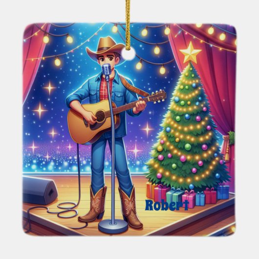 Westerne Cowboy Country Singer Christmas Keramisch Ornament (Achterkant)