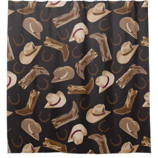 Westerne Cowboy Cowgirl Boots Petten Brown Tan Bla Douchegordijn (Voorkant)