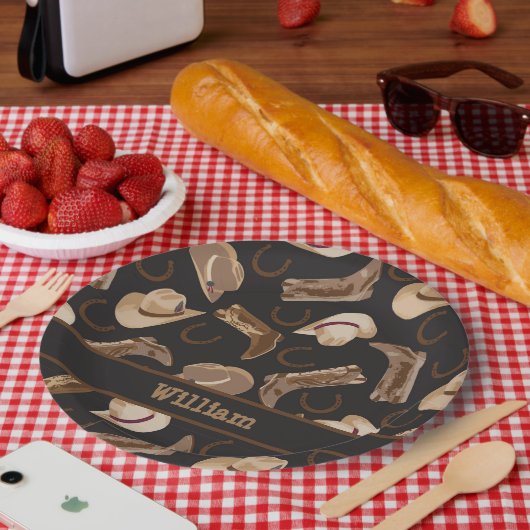 Westerne Cowboy Cowgirl Boots Petten Bruin zwarte  Papieren Bordje (Picknick)