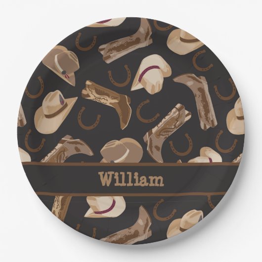 Westerne Cowboy Cowgirl Boots Petten Bruin zwarte  Papieren Bordje (Voorkant)