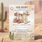 Westerne cowboy cowgirl broer tweeling verjaardag kaart